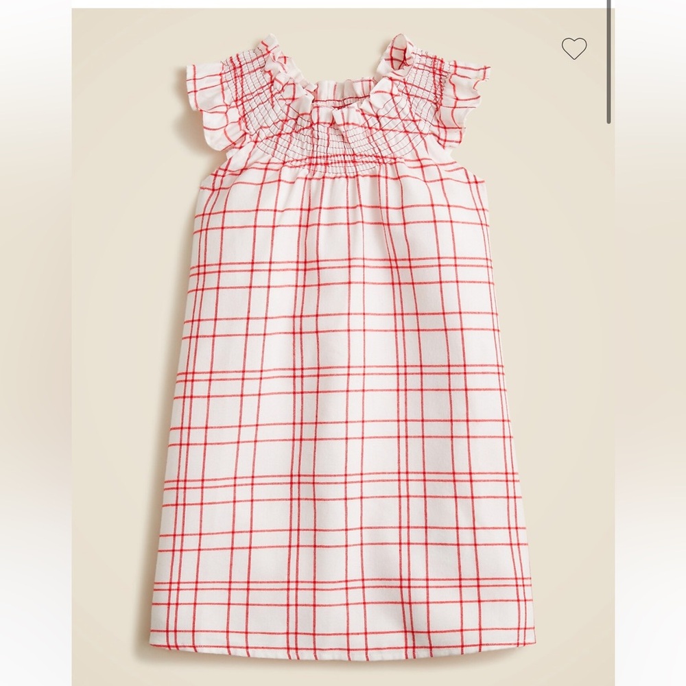 New with tags J.Crew Girls White and Red Plaid Smocked flannel nightgown